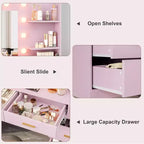 61 Vanity Desk with Mirror & Lights, White Makeup Dressing Table with 8 Drawers & 2 Shelves, 3 Lighting Modes with Adjustable Brightness