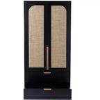 AEELLEEA 65 Black 2-Door Armoire Wardrobe with 2 Drawers: Rattan Accent & Magnetic Lock