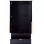 AEELLEEA 65 Black 2-Door Armoire Wardrobe with 2 Drawers: Rattan Accent & Magnetic Lock