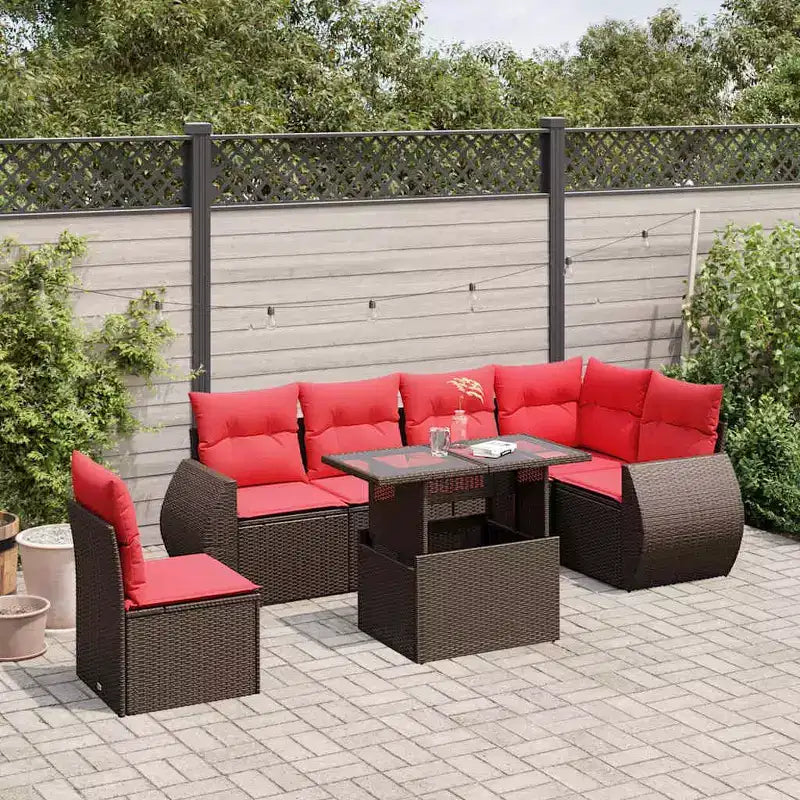 vidaXL 7 Piece Garden Sofa Set with Cushions Brown Poly Rattan