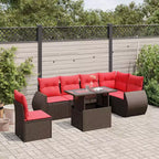 vidaXL 7 Piece Garden Sofa Set with Cushions Brown Poly Rattan