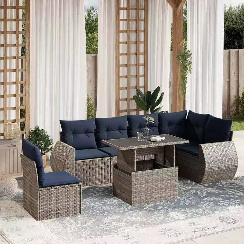 vidaXL 7 Piece Garden Sofa Set with Cushions Brown Poly Rattan