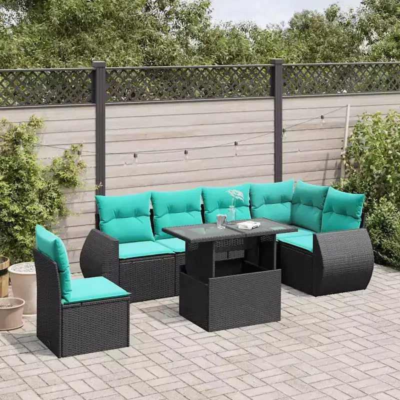 vidaXL 7 Piece Garden Sofa Set with Cushions Brown Poly Rattan