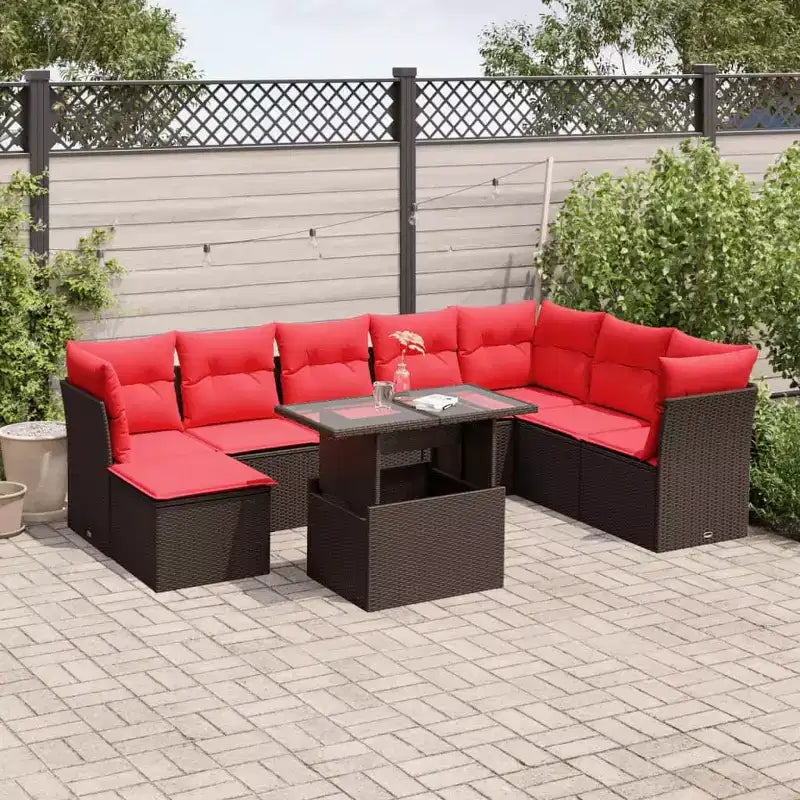vidaXL Patio Sofa Set with Cushions Modular Outdoor Seating 9 Piece Poly Rattan