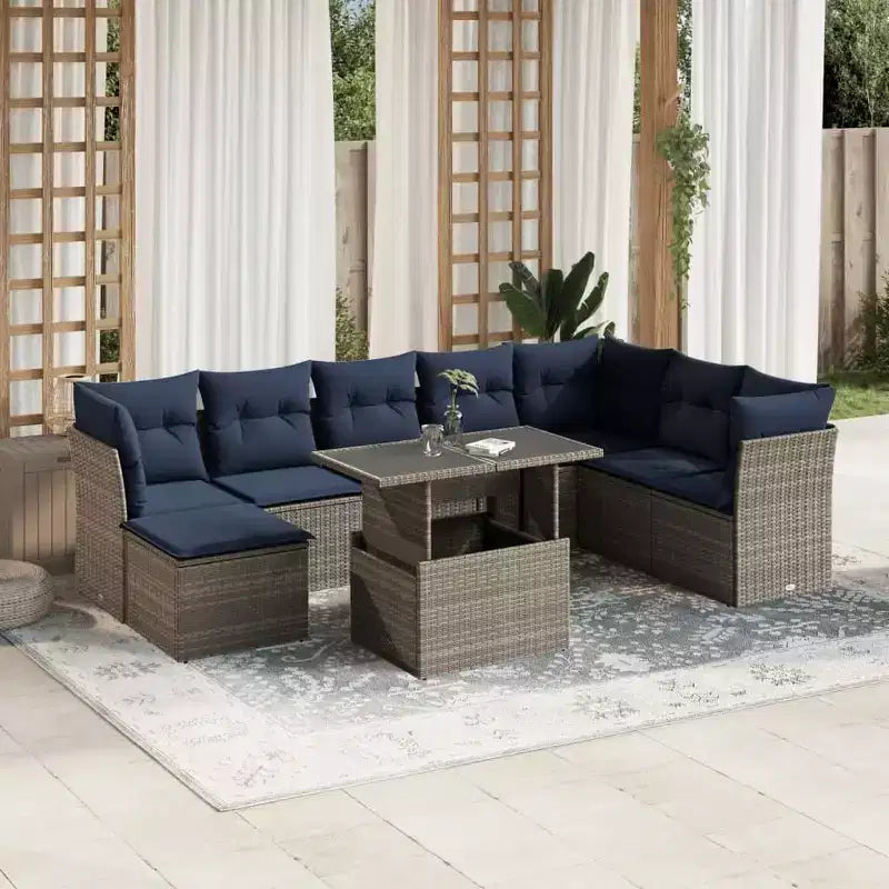 vidaXL Patio Sofa Set with Cushions Modular Outdoor Seating 9 Piece Poly Rattan