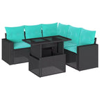 vidaXL 6 Piece Garden Sofa Set with Cushions Black Poly Rattan