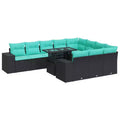 vidaXL 15 Piece Patio Sofa Set with Cushions Black Poly Rattan Acacia