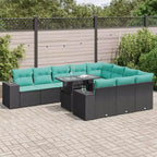 vidaXL 15 Piece Patio Sofa Set with Cushions Black Poly Rattan Acacia
