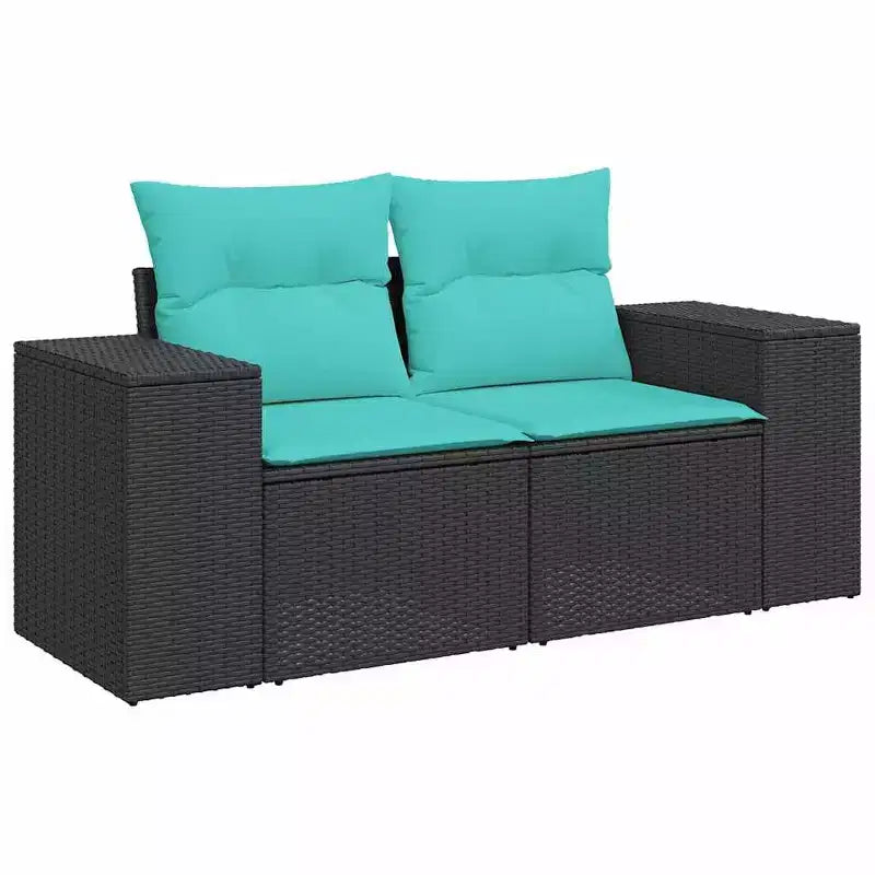 vidaXL 15 Piece Patio Sofa Set with Cushions Black Poly Rattan Acacia