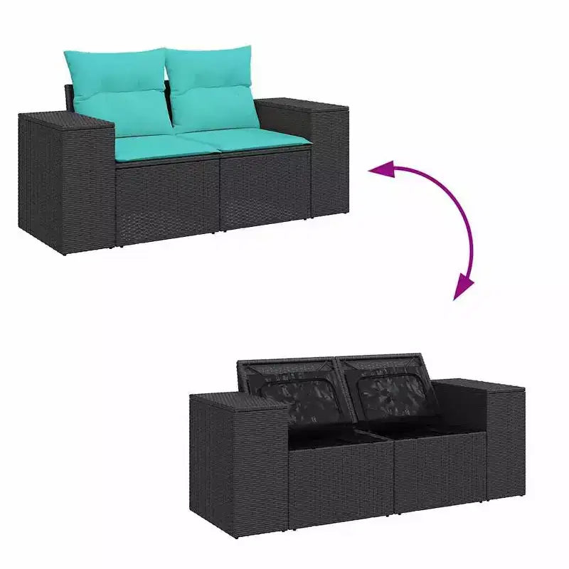 vidaXL 15 Piece Patio Sofa Set with Cushions Black Poly Rattan Acacia