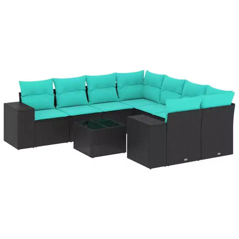 vidaXL 9 Piece Patio Sofa Set with Cushions Black Poly Rattan