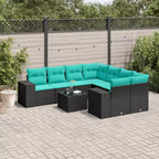 vidaXL 9 Piece Patio Sofa Set with Cushions Black Poly Rattan