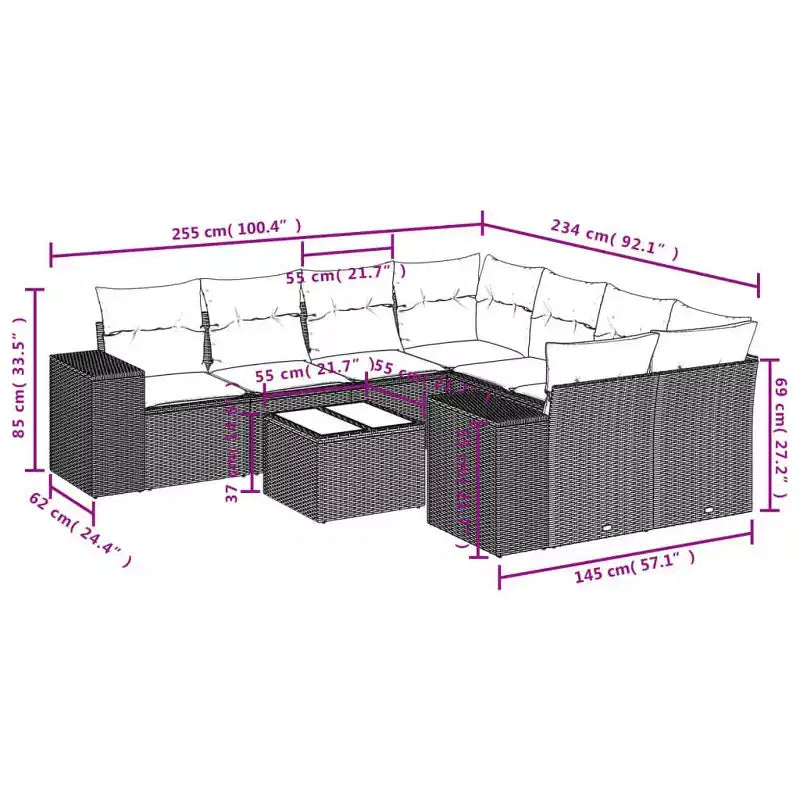 vidaXL 9 Piece Patio Sofa Set with Cushions Black Poly Rattan
