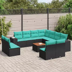 vidaXL 12 Piece Patio Sofa Set with Cushions Black Poly Rattan