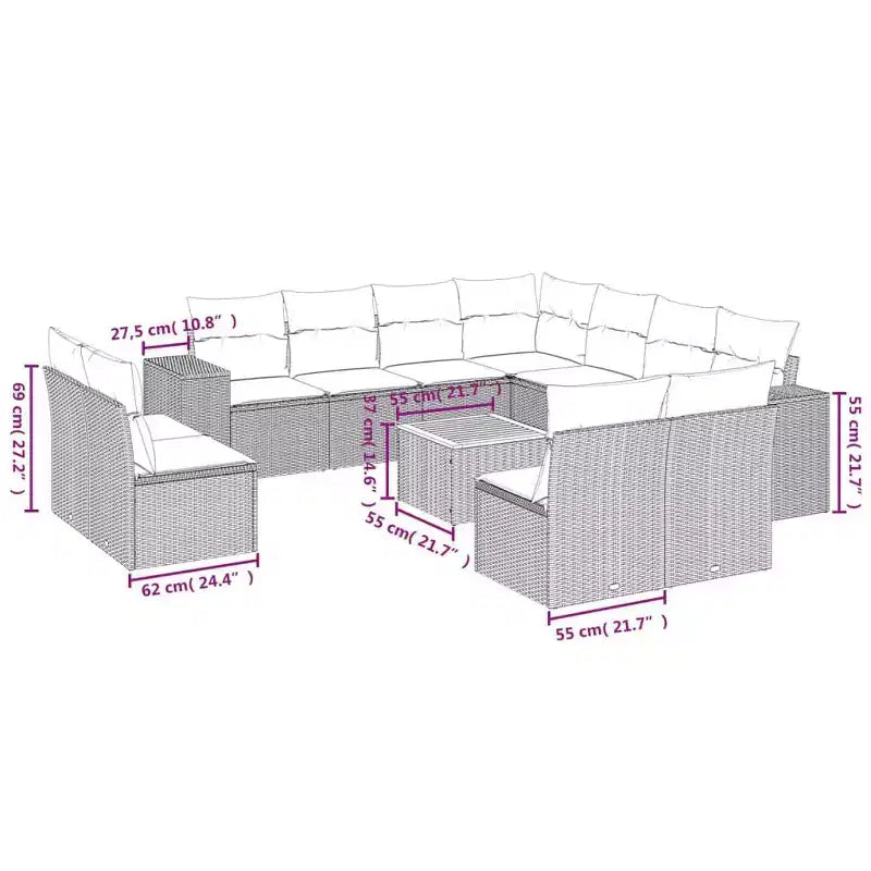 vidaXL 12 Piece Patio Sofa Set with Cushions Black Poly Rattan