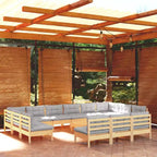 vidaXL Solid Pinewood Patio Lounge Set 14 Piece with Cushions Multi Colors - Brown and Gray
