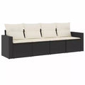 vidaXL Garden Sofa Set Black PE Rattan 4 Piece Set Modular