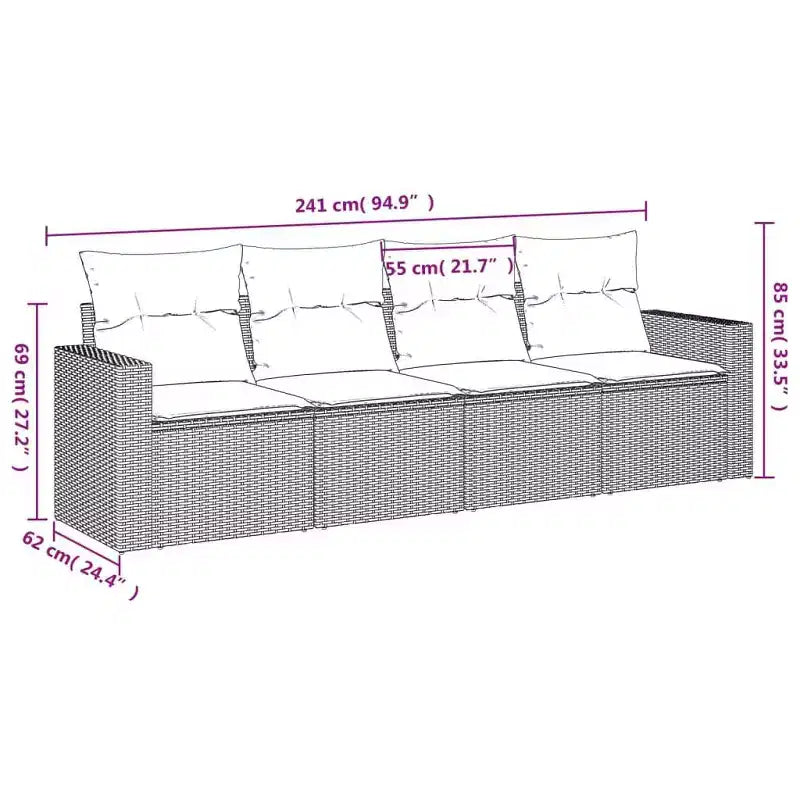 vidaXL Garden Sofa Set Black PE Rattan 4 Piece Set Modular
