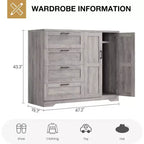PB Board Double-Door 4-Drawer Wardrobe Gray | Bedroom, Kids' Room, Small Space