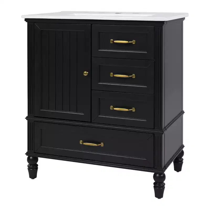 30 Small Bathroom Vanity Sink Combo with Storage , Wood Bathroom Floor Cabinet with Drawers and Door