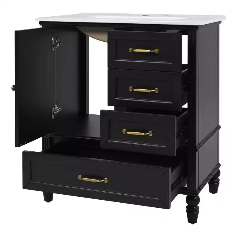 30 Small Bathroom Vanity Sink Combo with Storage , Wood Bathroom Floor Cabinet with Drawers and Door