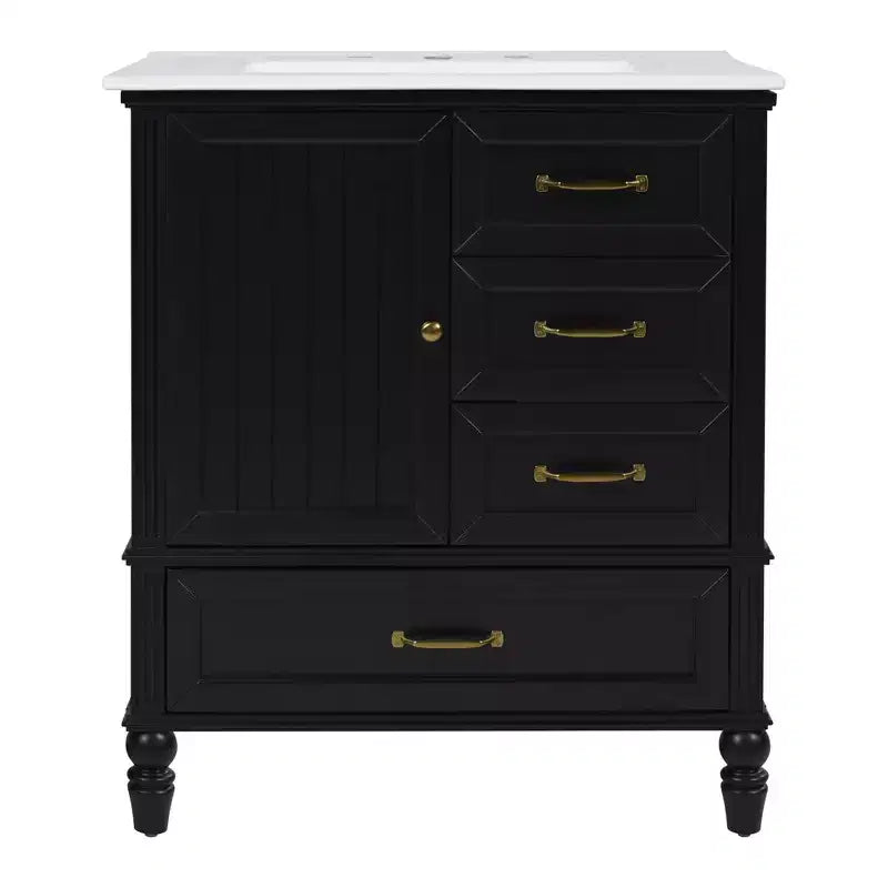 30 Small Bathroom Vanity Sink Combo with Storage , Wood Bathroom Floor Cabinet with Drawers and Door
