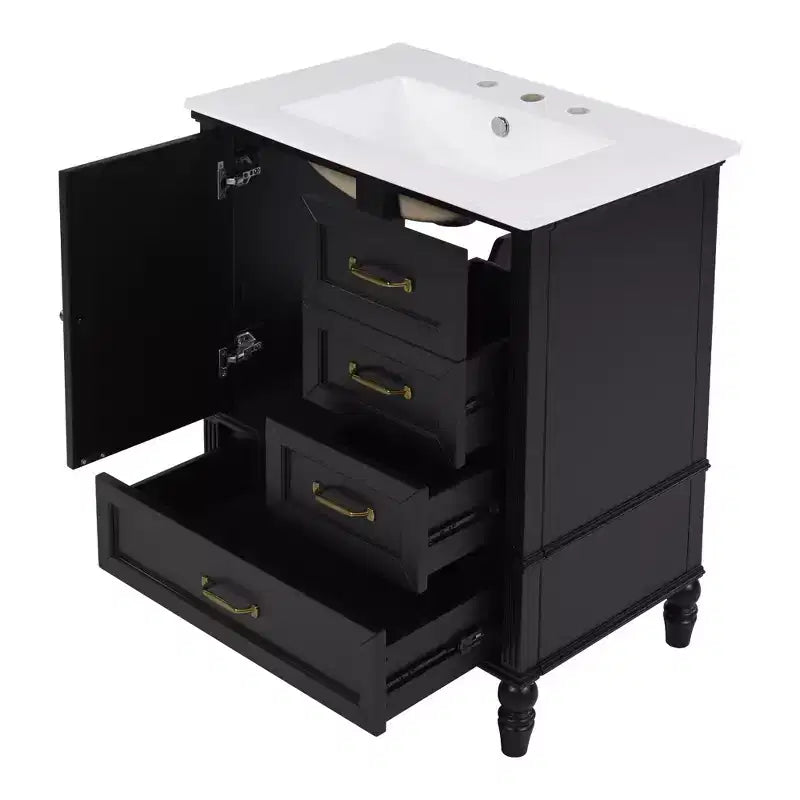 30 Small Bathroom Vanity Sink Combo with Storage , Wood Bathroom Floor Cabinet with Drawers and Door