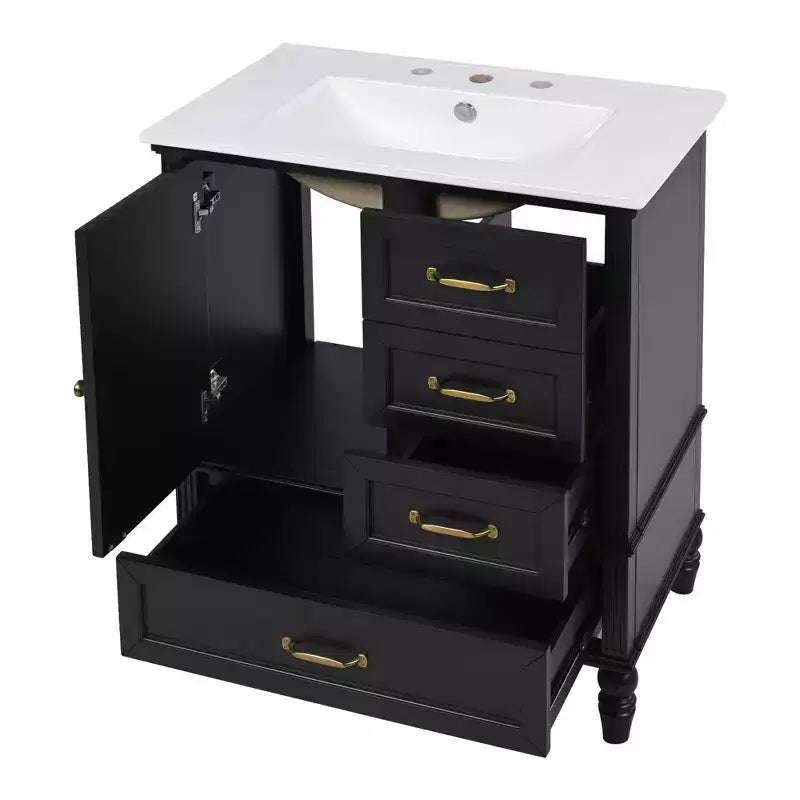 30 Small Bathroom Vanity Sink Combo with Storage , Wood Bathroom Floor Cabinet with Drawers and Door