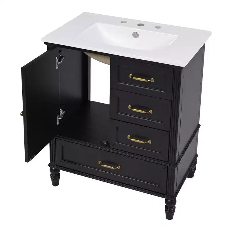 30 Small Bathroom Vanity Sink Combo with Storage , Wood Bathroom Floor Cabinet with Drawers and Door