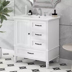 30 Small Bathroom Vanity Sink Combo with Storage , Wood Bathroom Floor Cabinet with Drawers and Door