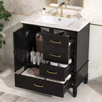 30 Small Bathroom Vanity Sink Combo with Storage , Wood Bathroom Floor Cabinet with Drawers and Door
