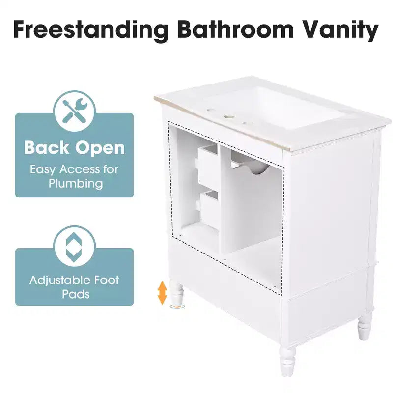 30 Small Bathroom Vanity Sink Combo with Storage , Wood Bathroom Floor Cabinet with Drawers and Door