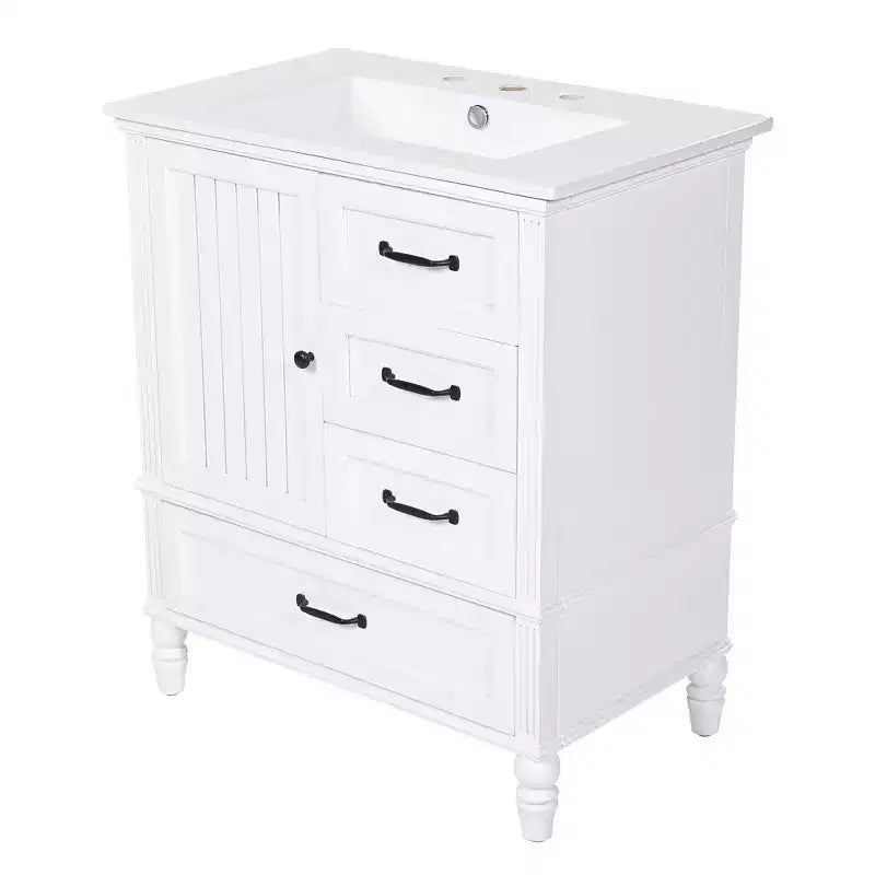30 Small Bathroom Vanity Sink Combo with Storage , Wood Bathroom Floor Cabinet with Drawers and Door