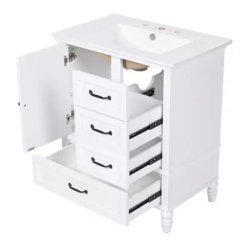 30 Small Bathroom Vanity Sink Combo with Storage , Wood Bathroom Floor Cabinet with Drawers and Door
