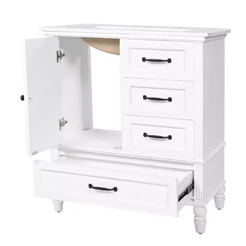 30 Small Bathroom Vanity Sink Combo with Storage , Wood Bathroom Floor Cabinet with Drawers and Door