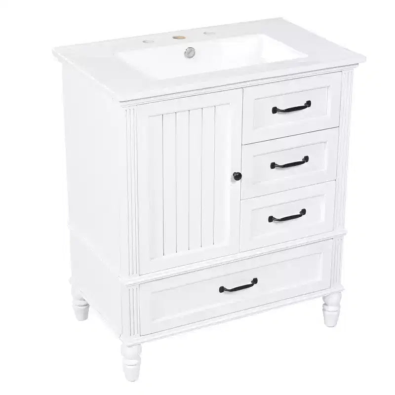 30 Small Bathroom Vanity Sink Combo with Storage , Wood Bathroom Floor Cabinet with Drawers and Door
