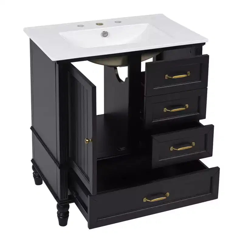 30 Small Bathroom Vanity Sink Combo with Storage , Wood Bathroom Floor Cabinet with Drawers and Door