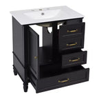 30 Small Bathroom Vanity Sink Combo with Storage , Wood Bathroom Floor Cabinet with Drawers and Door