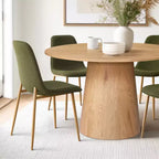 Ensemble de table à manger ronde 5 pièces en chêne, table piédestal 46 avec 4 chaises de salle à manger rembourrées, meubles de salle à manger modernes-Panipeachy