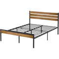 Rustic Farmhouse Metal Platform Bed Frame Full Size C Wooden Headboard & Footboard C Underbed Storage C Heavy Duty Wood Slats C Noise-Free