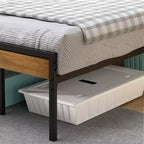 Rustic Farmhouse Metal Platform Bed Frame Full Size C Wooden Headboard & Footboard C Underbed Storage C Heavy Duty Wood Slats C Noise-Free