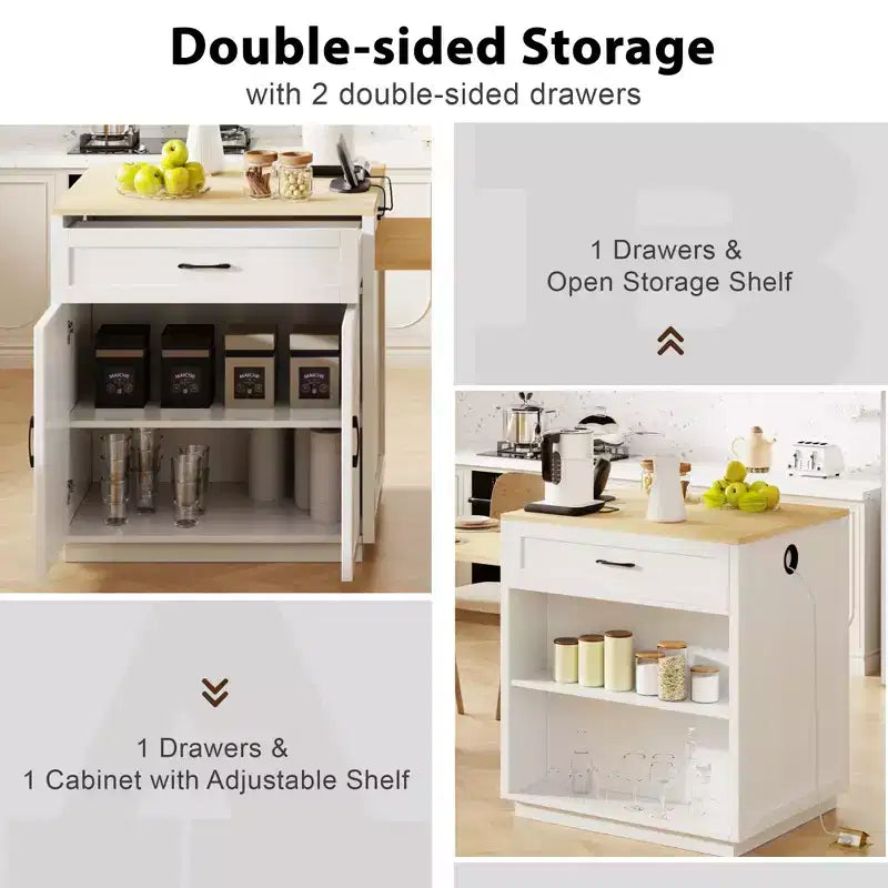 Îlot de cuisine de 210 cm avec table à manger extensible pour 4-6 personnes, plateau en faux marbre avec rangement double, prise de courant et 2 tiroirs