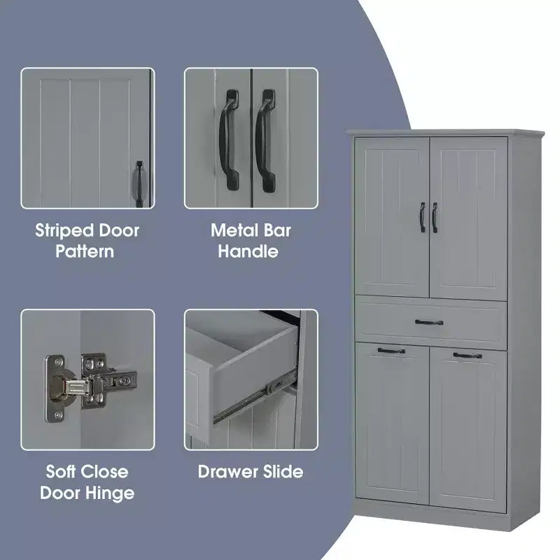 Meuble de rangement de salle de bain avec 2 paniers à linge, armoire haute anti-basculement à double porte basculante avec 2 portes et 1 tiroir pour linge sale caché