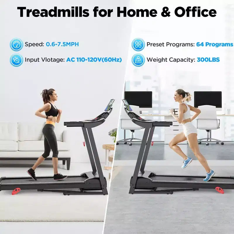 Tapis de course pliable 3 CV, inclinaison de 3 %, synchronisation avec application Bluetooth, podomètre, ceinture large, moniteur de fréquence cardiaque