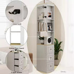 Meuble de rangement haut et étroit de 73 po, meuble de rangement multimédia à 3 niveaux avec 3 tiroirs et 2 crochets, étagères de rangement, cube CD, DVD, console de jeux