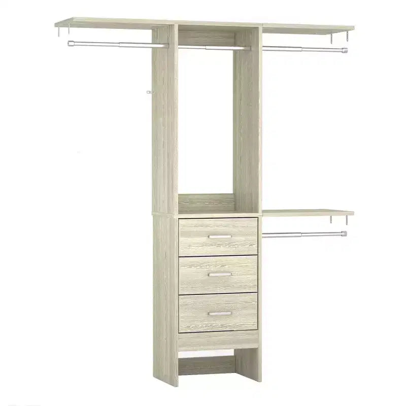 Besiost 4FT Closet Organizer System with Fabric Drawers, Small Wardrobe with Hanging Rods