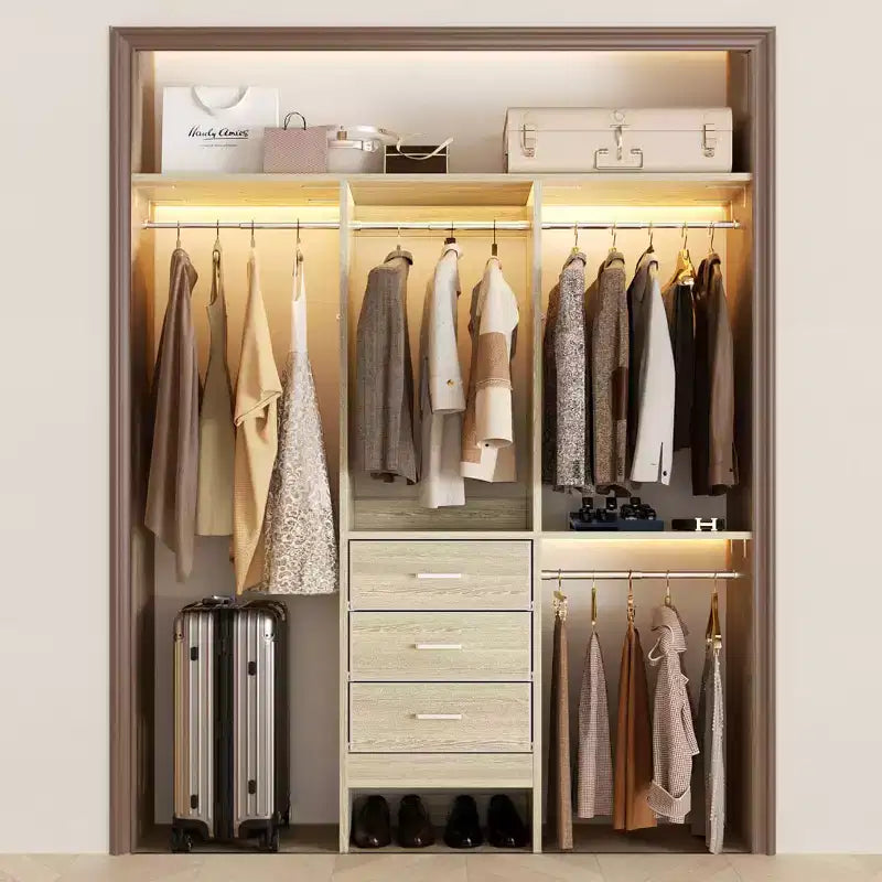 Besiost 4FT Closet Organizer System with Fabric Drawers, Small Wardrobe with Hanging Rods