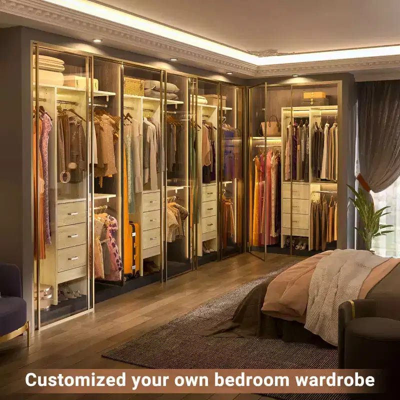 Besiost 4FT Closet Organizer System with Fabric Drawers, Small Wardrobe with Hanging Rods