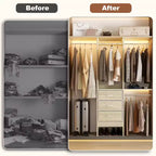 Besiost 4FT Closet Organizer System with Fabric Drawers, Small Wardrobe with Hanging Rods