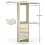 Besiost 4FT Closet Organizer System with Fabric Drawers, Small Wardrobe with Hanging Rods